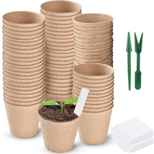 100 Biodegradable 8cm Seedling Pots with Labels