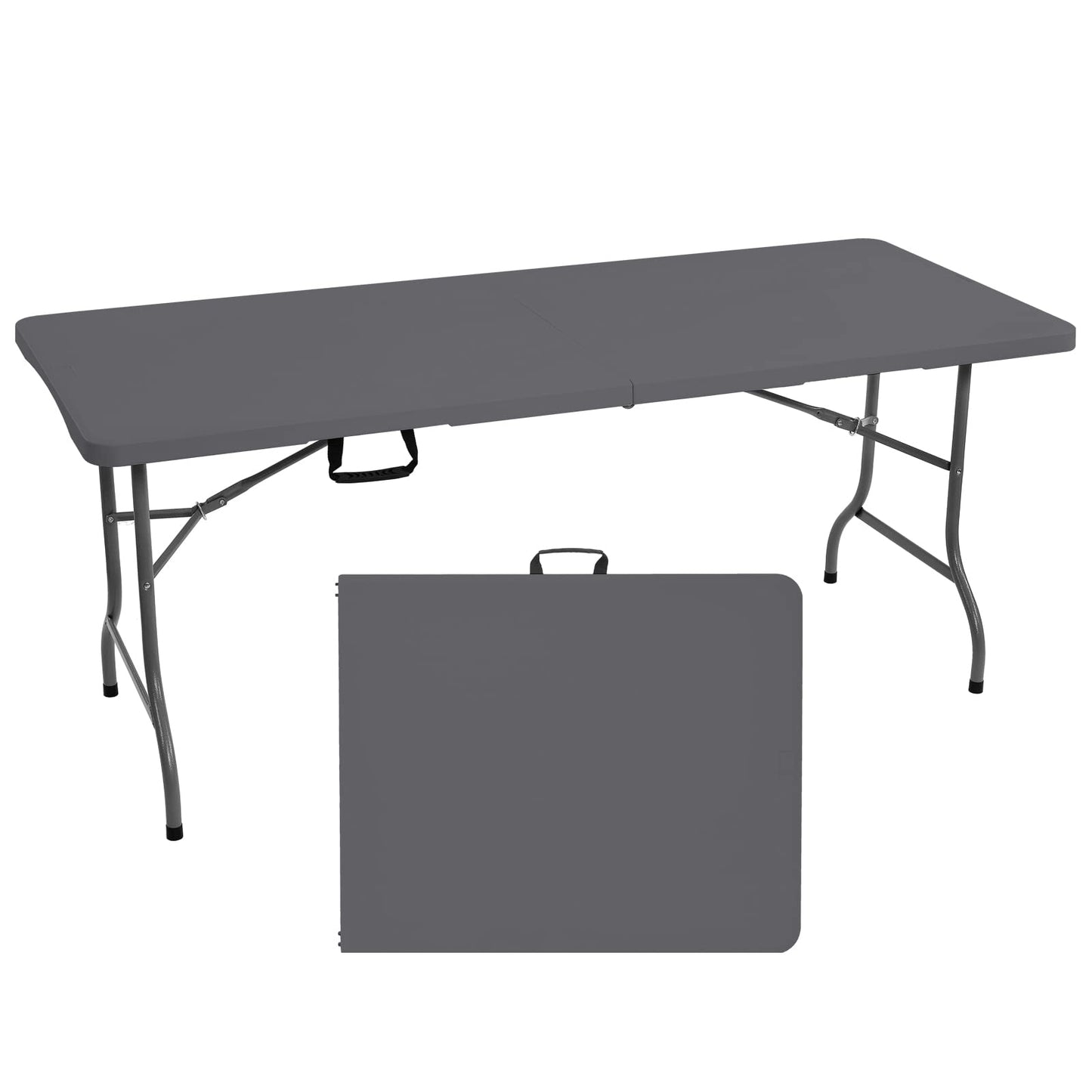 Rainberg 6ft Heavy Duty Folding Table, Tabletop & Sturdy Metal Frame, Foldable Table with Handle, Waterproof, Portable, & Easy Assembly, Ideal for Parties, BBQ, Camping, Beach, Indoor & Outdoor Use