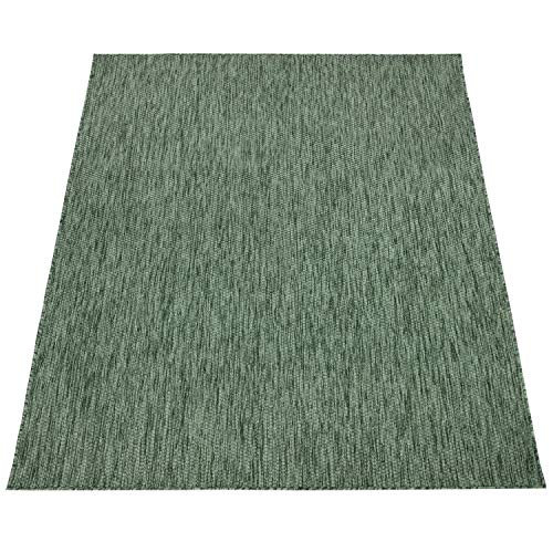 Paco Home Outdoor Weatherproof Rug for Living Room/Balcony/Kitchen, Flat Weave, Sisal Look, Mottled, Plain, Size: 120 x 160 cm, Colour: Green