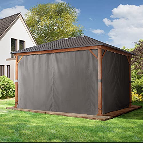 TOOLPORT Garden gazebo 3x4 m wood finish, steel roof hardtop 4 side panels in grey