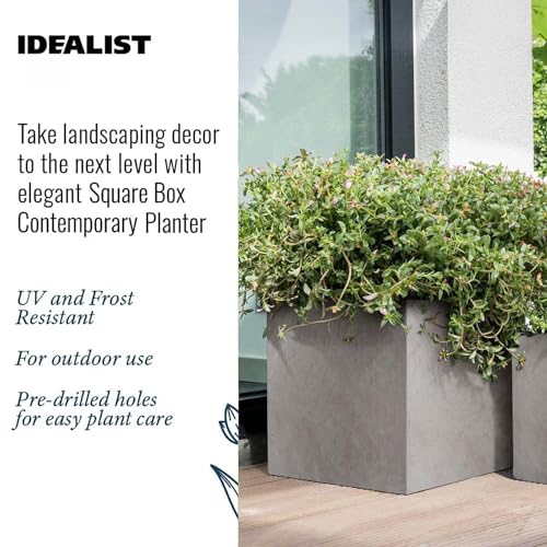 IDEALIST 50cm Large Square Planter for Trees | Grey Reinforced Stone Flower Pot with Drainage Holes L50 W50 H50.5 cm, 92 litres