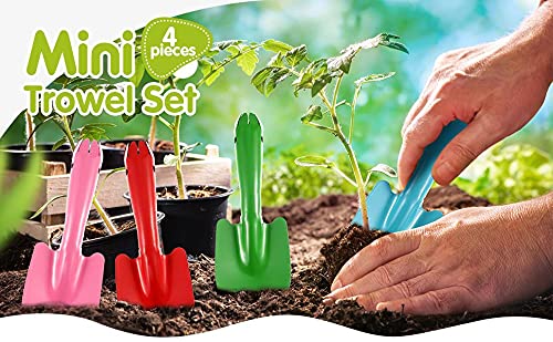 FGYZYP 4 Pcs Garden Mini Colorful Iron Hand Shovel, Trowel Set Garden Light Duty Tool, Miniature Succulent Indoor Outdoor Care for Flower Soil Plant Dig Transplant Kid Teen Women Men Gardening Gift