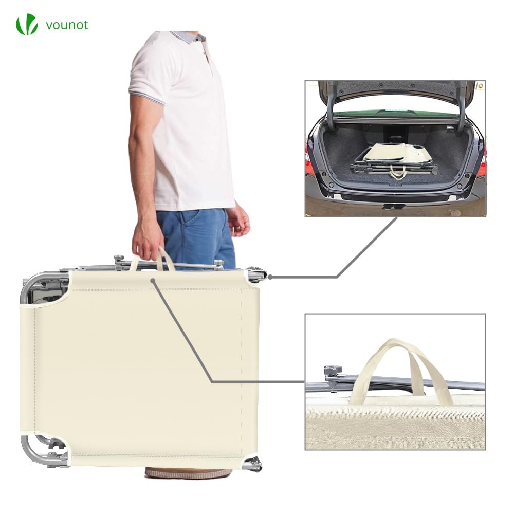 VOUNOT® Folding Sun Loungers Set of 2, Sunbed with Adjustable Backrest & Sunshade for Garden, Beach, Patio, Pool, Camp, Load 110 kg, Beige