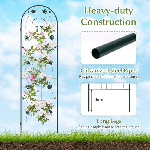 COSTWAY 2/4 Pack Garden Trellis, 180/220 x 50cm Galvanized Steel Trellis for Climbing Plants Rose Vines Cucumber Tomato, Rustproof Decorative Garden Fence Barrier Border (180 x 50cm, 4 Pack, Green)