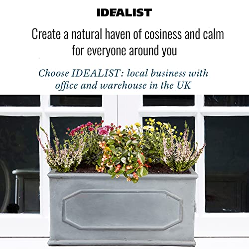 IDEALIST Outdoor Window Box 40 cm | Reinforced Stone Garden Planters with Drainage Holes | Leaden Grey Chelsea Windowsill Planter L40 W17 H17 cm, 7 litres
