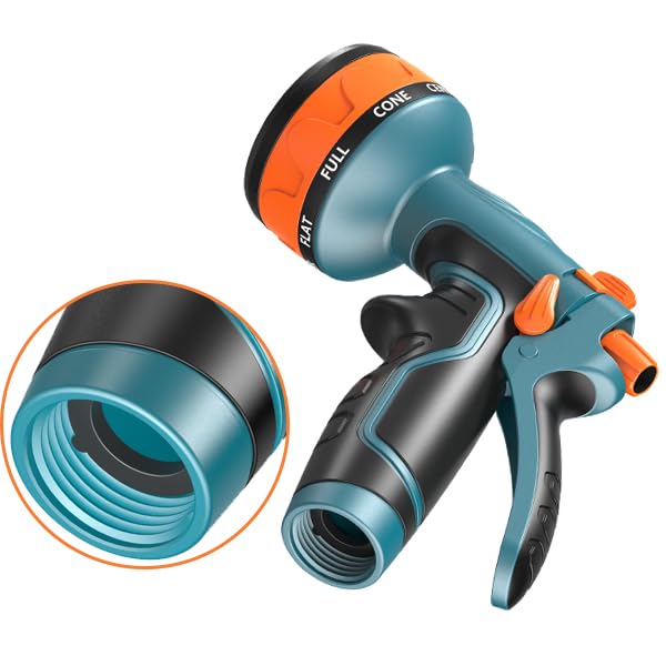 Blue & Orange Garden Hose Gun with 8 Spray Patterns & Flow Control
