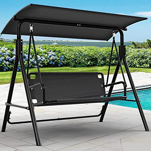 YITAHOME 3 Seater Canopy Swing Chair, Garden Swing Seat Chair, Outdoor Swinging Chair Bench with Adjustable Canopy for Patio Poolside Porch, 200KG Loadable,173 x 106 x 156cm, Black