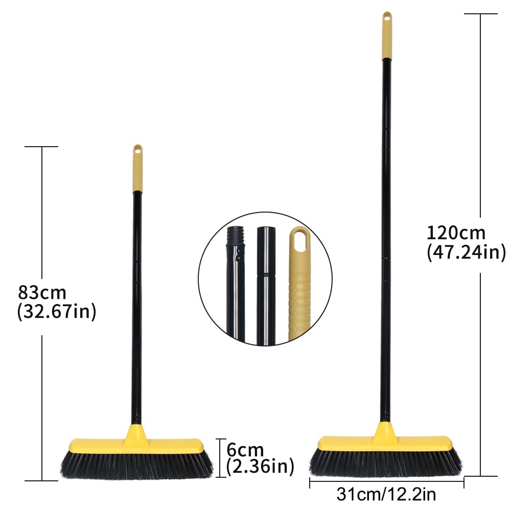 LandHope Sweeping Brush Indoor with Soft Bristles Long Handled Push Broom Floor Scrubbing Brush Cleaning for Home Kitchen Bathroom Office Outdoor Garage Tub Decking Patio Grout Tile