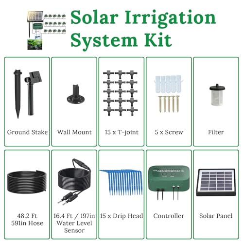SoulBay Solar Irrigation System, Self Automatic Greenhouse Watering Systems Drip Irrigation System Kit with Timer and 150cm Hose for Garden Indoor Outdoor Plants Lawn Potted Balcony Vegetables