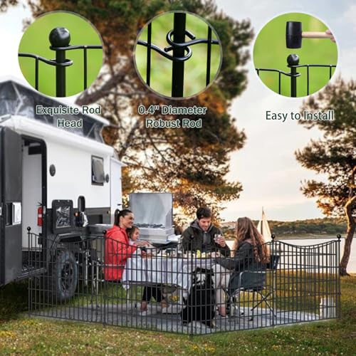 5 Panels Decorative Garden Fence with Gate - 32 in(H) X 12 ft(L) Dog Fence for Yard - Rustproof Metal Garden Edging - Temporary Fencing Stakes