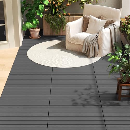 WOLTU 6 x WPC Composite Decking Boards 30 x 60 cm (1 m²) Interlocking Wood Effect Terrace Tiles Flooring with Click System, Grey, GTF005gr