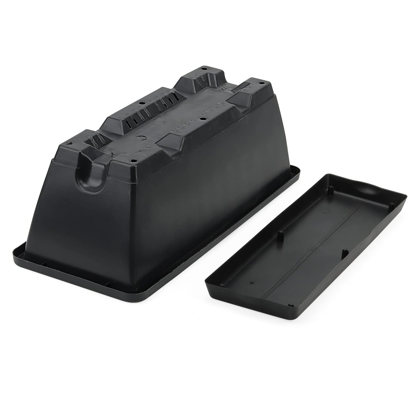 MUKCHAP 4 PCS 42cm/17 Inch Black Plastic Window Flower Plant Boxes, Rectangular Window Box Planter with Trays, Windowsill Planter for Vegetables