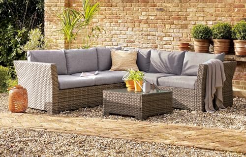 Backyard Furniture Chesterton Luxury 5 Seater Deepseating Rattan Garden Lounge Set with Cushions, Black, 230 x 146 x 67 cm *UPDATED fabric*, Black