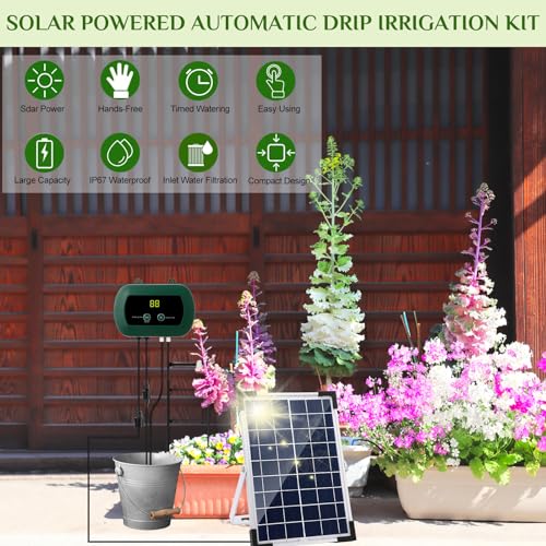 Anpress Automatic Watering Irrigation System 5W Solar Micro Drip Irrigation Kit Auto DIY Watering System with 30Pots and 10 Timing Modes for Plants on The Balcony, in The Plant Bed and Green House