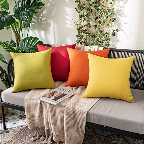 MIULEE Waterproof Outdoor Cushion Covers 16x16 Inches Set of 2 Water Resistant Decorative Throw Pillow Covers Outside for Garden Furniture Patio Couch Sofa Bed Linen Balcony, 40x40cm Orange