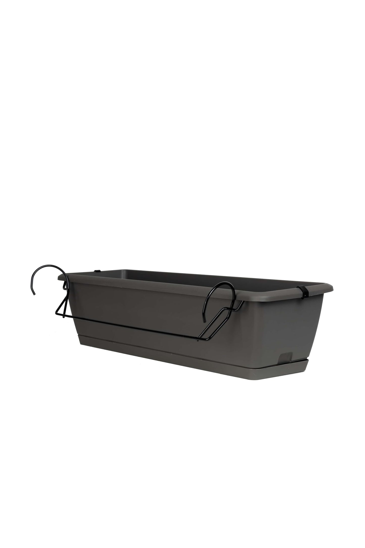 Planters Pride Ovaho 60cm Hanging Plastic Trough, Stone Grey | 26L Railing Planter with Hooks & Water Reserve | Self-Watering Fence Pot with Removable Saucer | Over-Fence Terrace & Balcony Planter