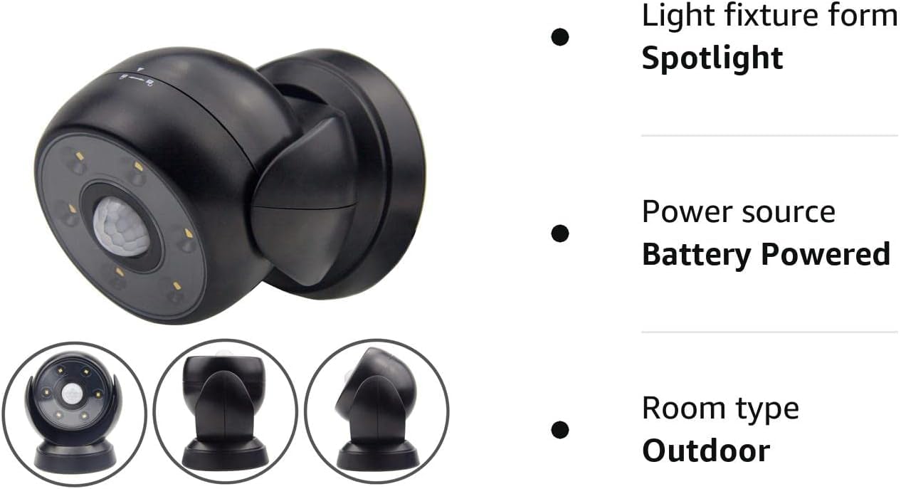 BIGLIGHT Battery Motion Sensor Spotlight Wireless Floodlight Outdoor Front Door Security Spotlight Waterproof Compact Spotlight Rotatable Wall Down Light for Driveway Hallway, 200 Lumens
