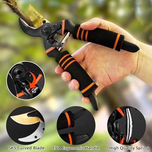 FACIACC Garden Secateurs 3 Pack, Pruning Shears Bypass Pruning Scissors, Pruner Secateurs with Sharp SK5 Steel Blades, Professional Hand Pruners for Plants Hedges Flowers