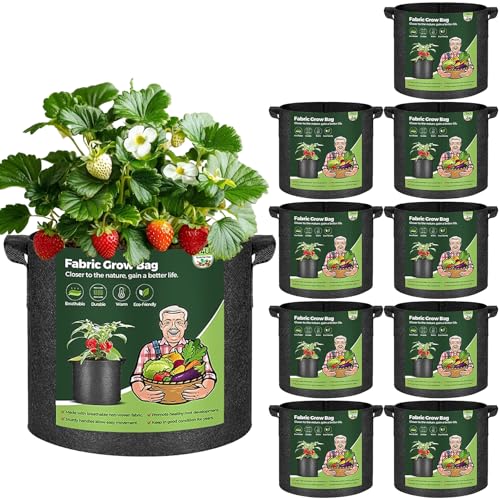 T4U 5 Gallon Fabric Grow Bags with Handles – 10 Pack