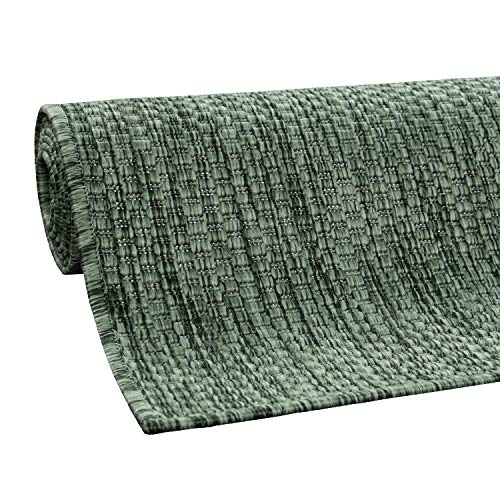 Paco Home Outdoor Weatherproof Rug for Living Room/Balcony/Kitchen, Flat Weave, Sisal Look, Mottled, Plain, Size: 120 x 160 cm, Colour: Green