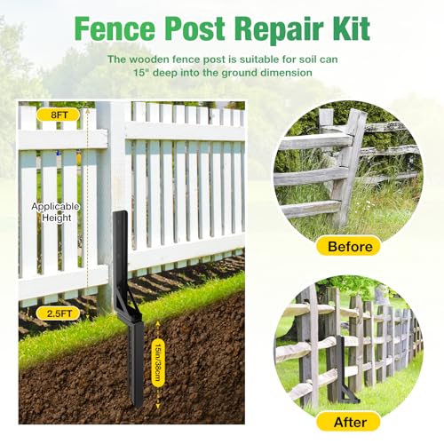 aleawol Fence Post Repair Kit Heavy Duty Support Stake, Steel Fence Post Repair Kit with Nails, Drill, Garden Fence Ground Spike for Repairing Damaged Fence Gate Posts Sign Posts or Mailbox