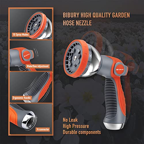 BIBURY Upgraded Garden Hose Spray Gun Set with Connector, 10 Adjustable Patterns Spray Nozzle with Thumb Switch, Anti-Slip Design, Perfect for Car Washing, Pet Showering, Cleaning, Watering Lawn