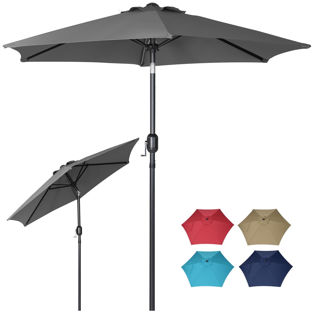 Panana Garden Parasol Sun Shade Outdoor Umbrella 8 Sturdy Ribs with Crank and Tilt Mechanism for Patio, Deck, Patio and Balcony (Dark Grey, 2.7M)