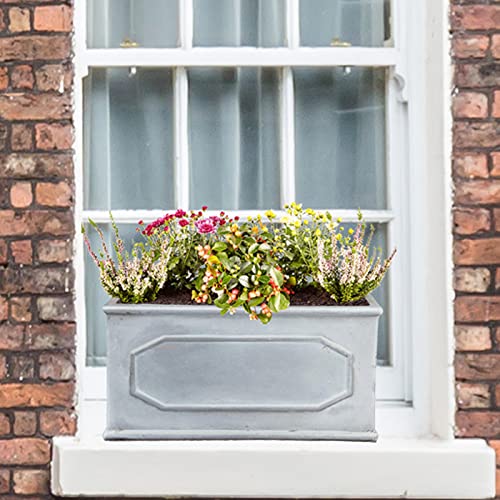 IDEALIST Outdoor Window Box 40 cm | Reinforced Stone Garden Planters with Drainage Holes | Leaden Grey Chelsea Windowsill Planter L40 W17 H17 cm, 7 litres