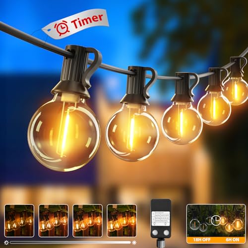 btfarm 36M/120FT Outdoor Festoon Lights Mains Powered【Timer & Dimmable】50-3 LED Garden String Lights with Shatterproof G40 Bulbs,Waterproof Indoor Outside Lights for Yard Wedding Christmas Patio Party