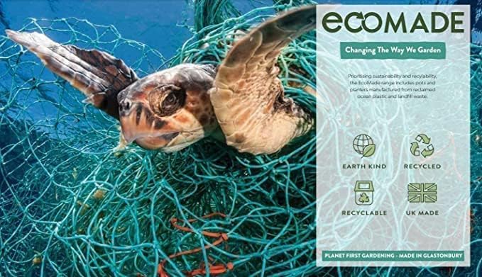 Gardenesque Ecomade Planter 35cm, Dark Green, Reclaimed Ocean Waste Plastic, Eco-Friendly, UK-Made Pot for Indoor & Outdoor Use, Lightweight, 35 x 35 x 30cm