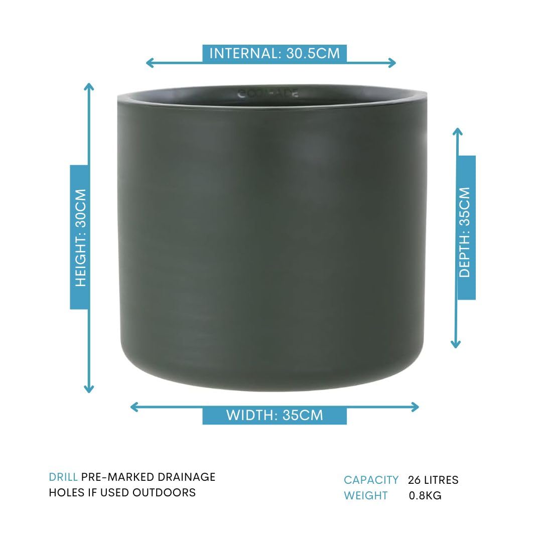 Gardenesque Ecomade Planter 35cm, Dark Green, Reclaimed Ocean Waste Plastic, Eco-Friendly, UK-Made Pot for Indoor & Outdoor Use, Lightweight, 35 x 35 x 30cm