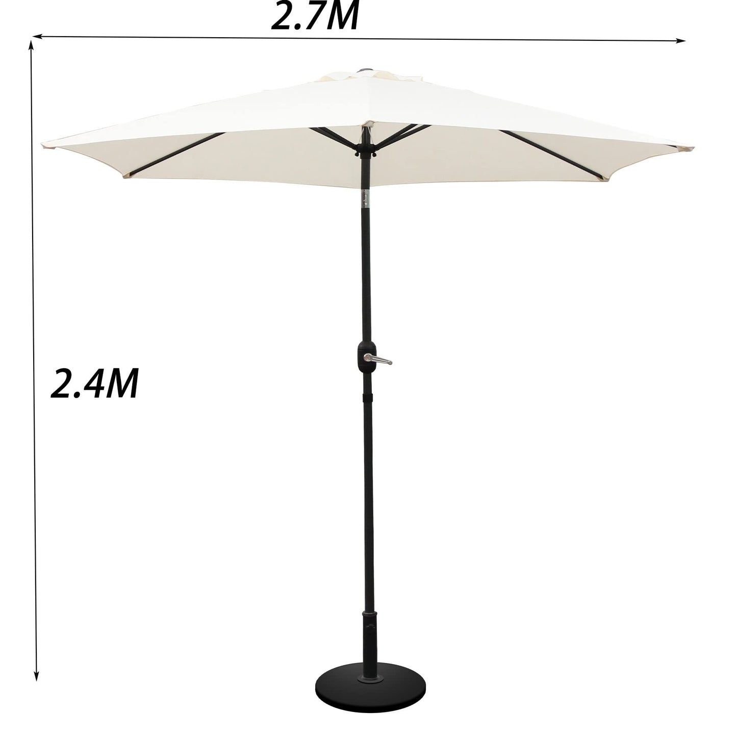 Vivo Technologies 2.7M Garden Parasol Round Garden Umbrella Sun Shading with Hand Crank, Tilt Function (UV 30-) Waterproof Parasol for Outdoor, Garden and Patio Cream（Parasol Base Excludes）