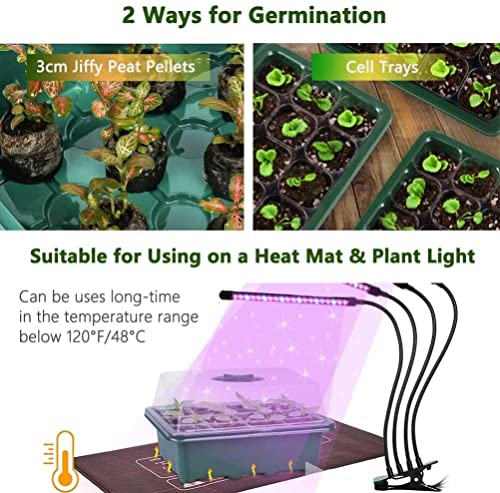 KAHEIGN 12Pcs Seed Starter Trays, 144 Cells Seed Propagator Trays Heavy Duty Plastic Plant Seed Growing Trays Kit with Adjustable Vents Dome and Base, 20Pcs Plant Labels, 2Pcs Seeding Tools