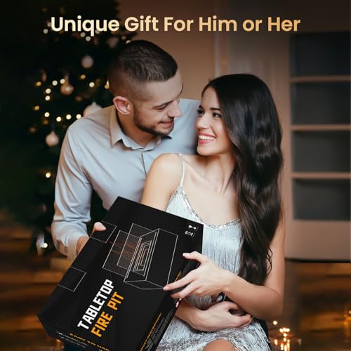 Table Top Fire Pit with Maker Kit,Portable Bioethanol Fireplace Indoor Outdoor, Rectangular Tabletop Fire Bowl Pot with Two-Sided Glass for Table Top Decor Home Patio Christmas Birthday Gifts