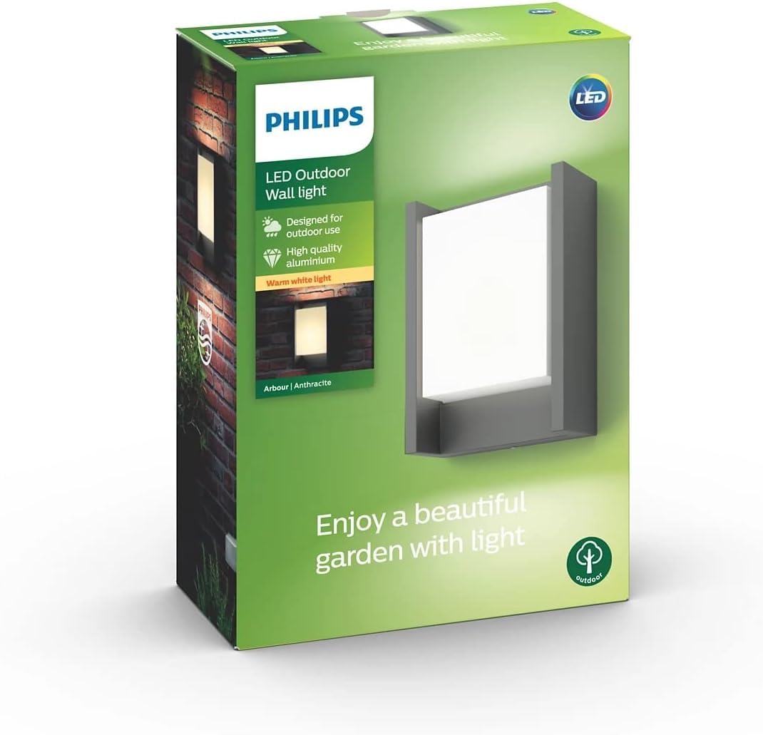 Philips myGarden Arbour LED Outdoor Wall Light, 1 x 6 W Integrated LED Light, Anthracite Grey
