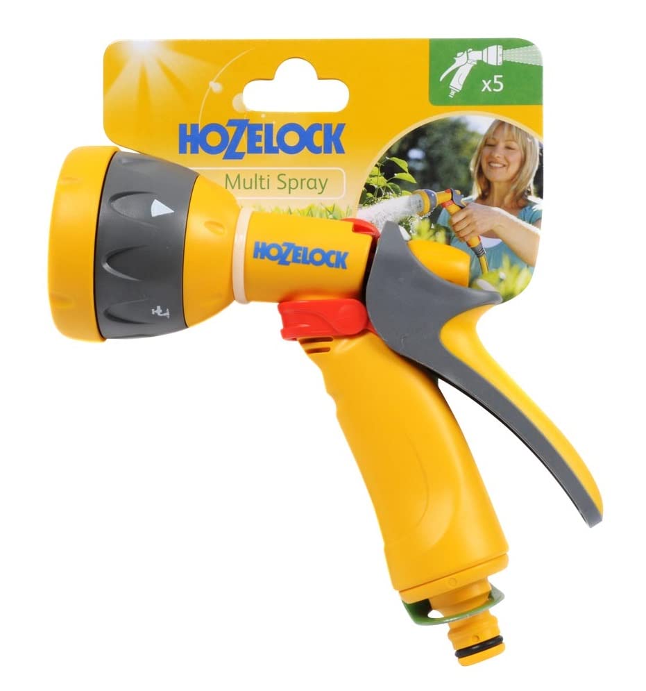 HOZELOCK - Multi-Jet Spray Gun : Ideal for Daily Use, Multi-tasking Gun, Locking Function and Flow Control, 5 Patterns: Cone, Jet, Fast Fill, Fine Rose Flat [2676P0000]