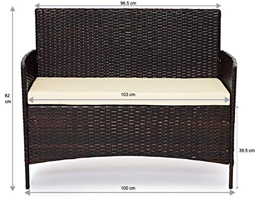 EVRE Black Rattan Garden Furniture Set Patio Conservatory Balcony Indoor Outdoor 4 Seater Piece Glass Top Coffee Table Modular Sofa Loveseat with Cushions