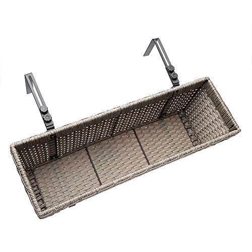 CASARIA® Set of 2 Flower Boxes | Weatherproof Rattan | Hangable with Mounting Brackets | Floating Planters Balcony | Windowsill | Railing | Gate | Fence | 60x20x19cm | 11 L | Cream