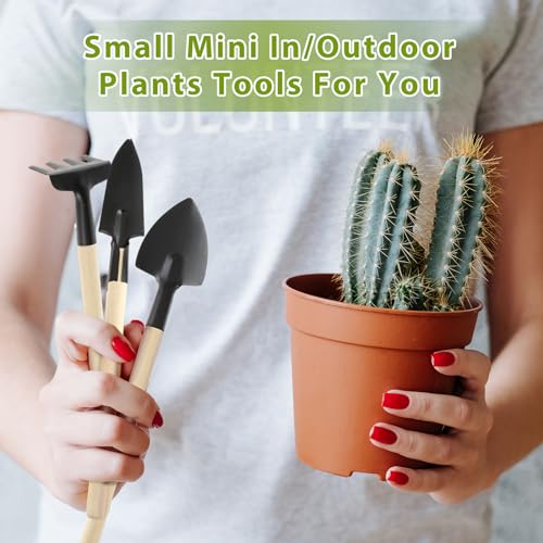 Sibba 6 Pcs Garden Tools Set Mini Miniature Shovel Indoor Succulent Home Tiny Gardening Kit Plant Potted Repotting Flower Wood Handle Care Transplant Accessories Potted Houseplant