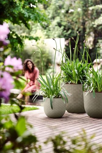 elho Fuente Grains Round 47 - Flower Pot for Indoor & Outdoor - Ø 46.5 x H 38.4 cm - Grey/Pebble Grey