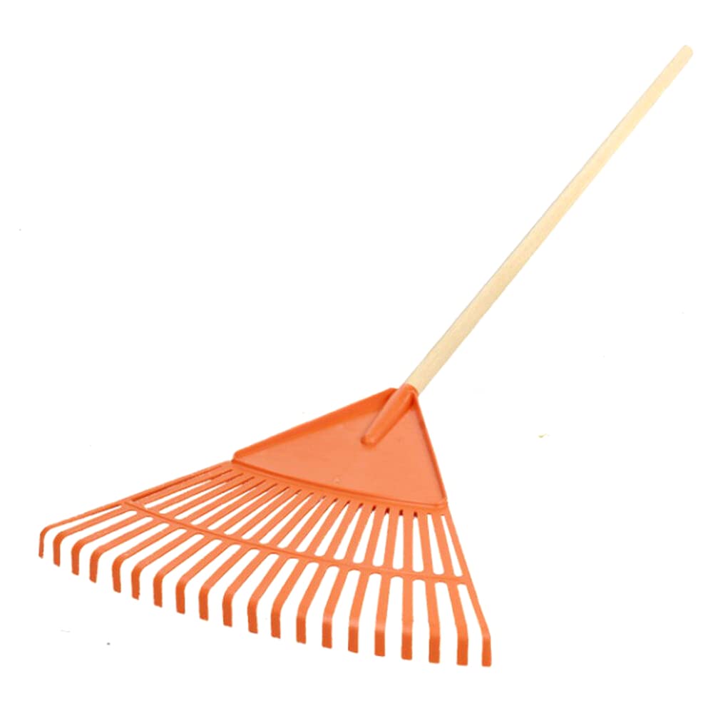 Garden Rake, 20-Tin Durable Plastic Rake for Gardening, 45 cm / 17.71" Wide, Lightweight with a Wooden Handle, Ideal Lawn Rake for Gardeners to Clean Up Loose Debris, Dead Leaves, Grass Cuttings, Moss