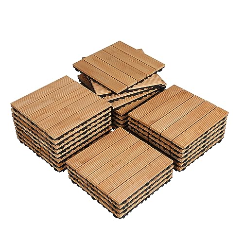 Yaheetech 27 Pcs Composite Decking Tiles Flooring Tiles Interlocking Fir Wood Deck Tiles Indoor & Outdoor for Patio Garden Poolside 30×30cm- Natural Wood