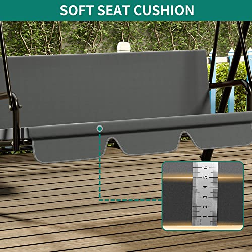YITAHOME Canopy Swing Chair, 3 Seater Garden Swing Seat Chair, Outdoor Swinging Chair Bench with Adjustable Canopy & Removable Cushion for Patio Poolside Porch, 200KG Loadable,170 x 110 x 153cm, Grey