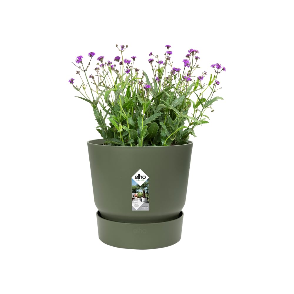 elho Greenville Round 25 - Plant Pot for Indoor & Outdoor - 100% Recycled Plastic - Ø 24.5 x H 23.3 cm - Green/Leaf Green