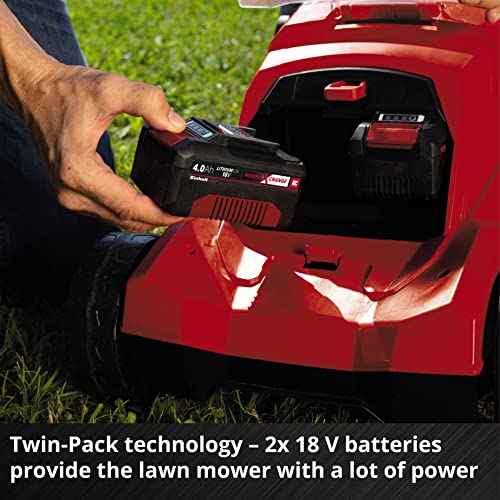 Einhell Power X-Change RASARRO 36/38 Cordless Lawnmower With Battery (x2) And Twin-Charger - 36V, Brushless Motor, 38cm Cutting Width, 45L Grass Box, 6 Cut Heights, Mulching - Battery Lawn Mower