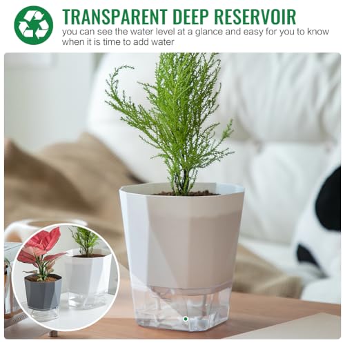 Olrla Self Watering Planter Pots 17cm, Set of 4 plastic planter with Drainage Hole and Deep Reservoir for indoor and outdoor flowers plants planting, 4 colors