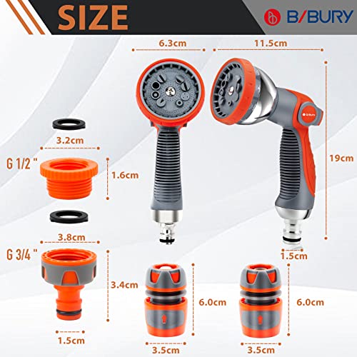 BIBURY Upgraded Garden Hose Spray Gun Set with Connector, 10 Adjustable Patterns Spray Nozzle with Thumb Switch, Anti-Slip Design, Perfect for Car Washing, Pet Showering, Cleaning, Watering Lawn