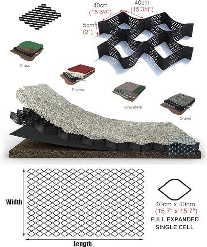 RUTAVM Grid Paving Stabiliser, Permeable Paving System Ground Grid For Car Park Slopes Driveways Footpaths (Color : Schwarz, Size : 8m x 6m (26ft x19.5ft))