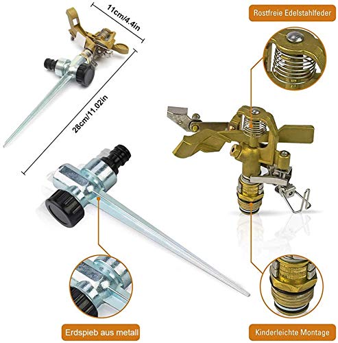 LATERN Impulse Garden Sprinkler, 360 Degree Heavy Duty Impact Lawn Sprinkler Irrigation Sprayer with Metal Spike for Watering Plants Flowers Veggies