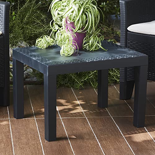 Rattan Look Plastic Garden Coffee Side Snack Table Outdoor Patio Deck Furniture (Anthracite)
